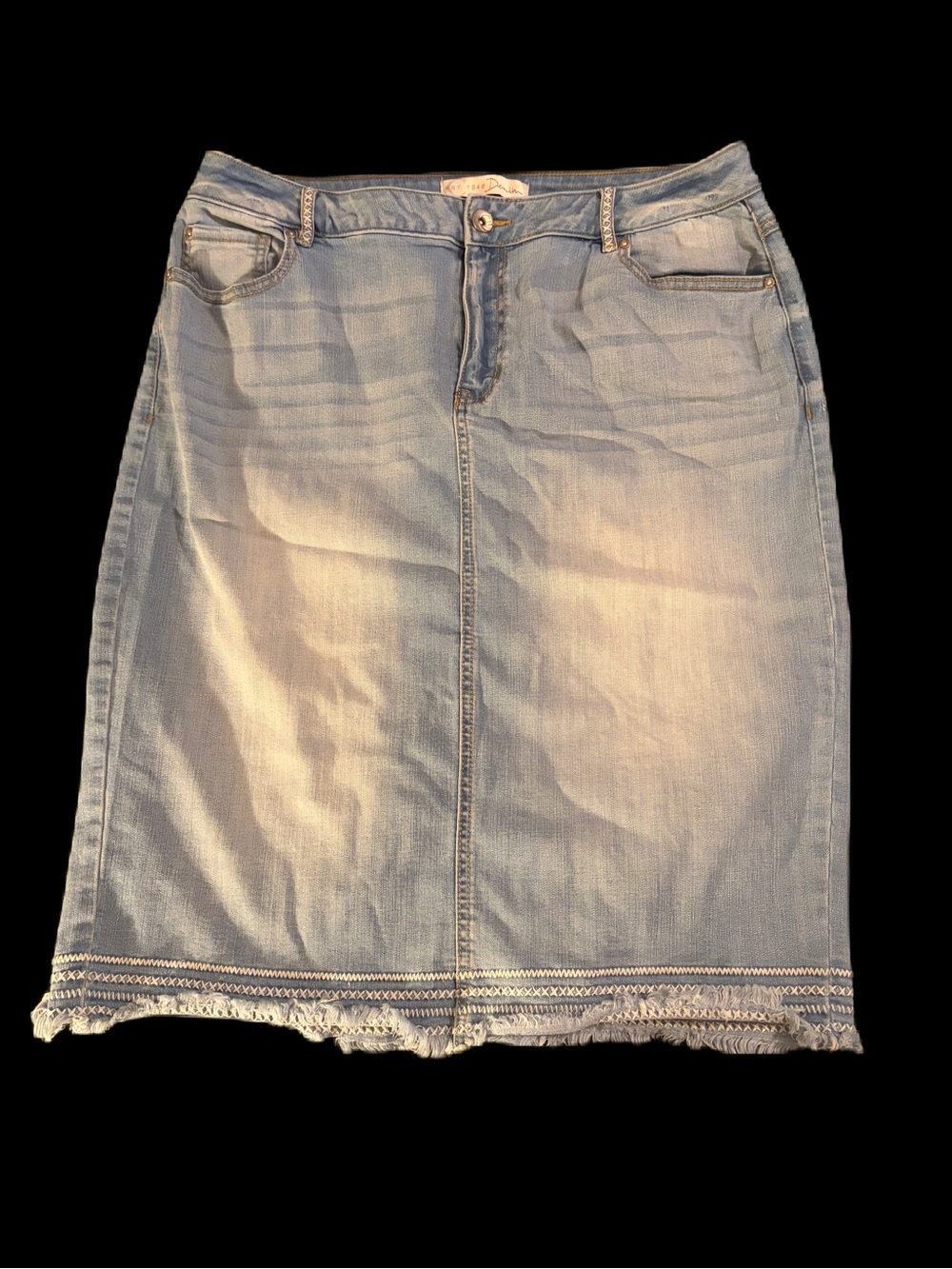 Cato Denim Skirt Light Wash Distressed Embroidered Western Y2K